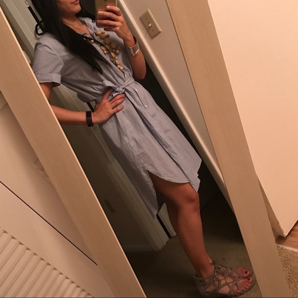 Blue + White Striped Shirt Dress 👔 - Picture 4 of 7